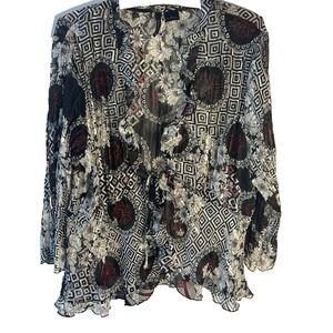 Vtg Sheer Tie Front‎ Women Blouse Top XL Unique Artsy Fairy Grunge Festival
